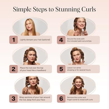 Disney & Kitsch Satin Heatless Hair Curler Set - Heatless Curls Overnight with Hair Curler & 2 Satin Scrunchies - Hair Curlers to Sleep in for Overnight Curls - Overnight Blowout Rods - Princess Party - Image 7