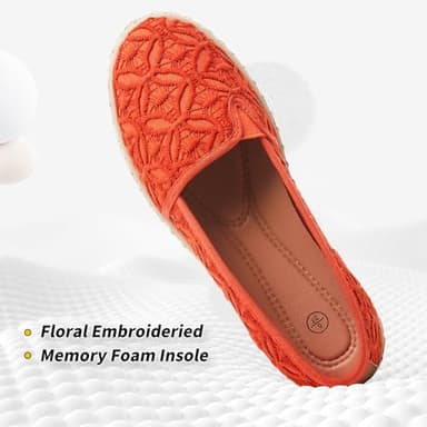 BABUDOG Women's Black Flats with Flower Embroideried,White Lace Ballet Flats,Comfortable Dress Flats(Orange.US8) - Image 2