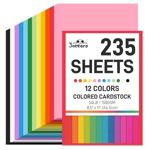 3 otters 235Sheets 8.5" X 11" Construction Paper Assorted Colors, 12 Colored Cardstock Printer Paper, for Printing, DIY Crafts, Party Decorations, Teacher Kids Classroom Must Have, 56 lb/150 GSM - Image 1