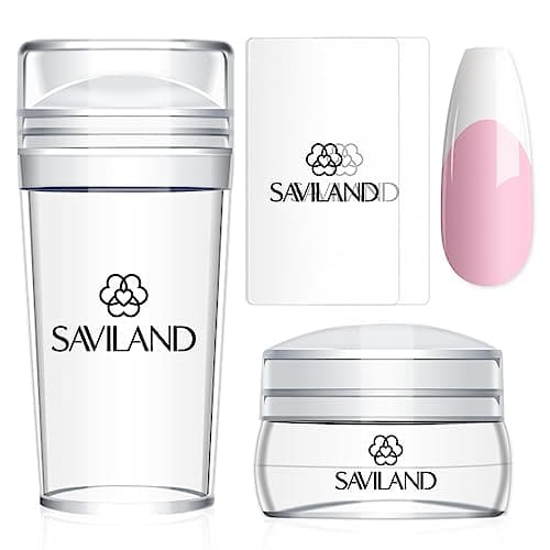 Saviland French Tip Nail Stamp - 4PCS Nail Art Stamper Kit Clear Silicone Nails Stamping Long & Short Jelly Stamper with Scrapers Nails Stamper Kit for French Manicure Nail Art Home DIY Salon - Image 1