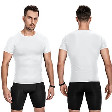 Niksa Men's Compression Shirts 3/5 Pack, Short Sleeve Athletic Compression Tops Cool Dry Workout T Shirt White - Image 2