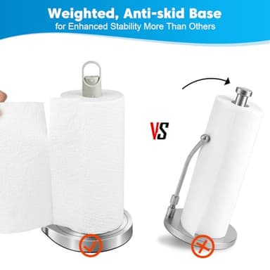 AIDEA Paper Towel Holder with Spray Bottle, Kitchen Towel Holder for Countertop, Spring Arm for Easy Tear, One-Handed Stainless Steel Paper Towel Dispenser with Weighted Base, Silver - Image 4