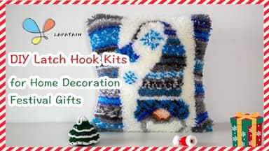 LAPATAIN Latch Hook Kits for DIY Throw Pillow Cover,Needlework Cushion Cover Hand Craft Crochet for Great Family 17X17inch Christmas Hat - Image 6