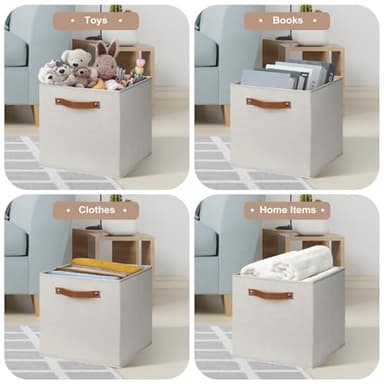 Large Storage Cubes, 6 Pack Collapsible Cube Storage Bins With Handles for Organizing, Beige Fabric Closet Organizers Box for Playroom, Office, Dorm Home Organization and Storage Beige 11"x 11" - Image 2