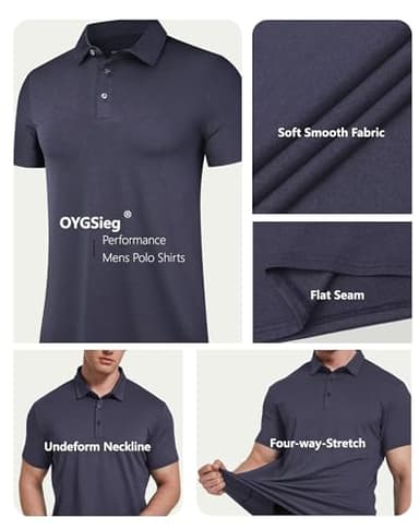 OYGSieg 6 Pack Mens Polo Shirts Performance Short Sleeve Golf Shirt Moisture Wicking Athletic Casual Collared T-Shirt SetB L - Image 3