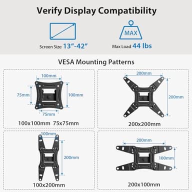 Pipishell Full Motion TV Monitor Wall Mount Bracket Swivel Tilt Extension Rotation for Echo Show 21/15 and Most 13-42 Inch LED LCD Flat Curved Screen TVs & Monitors, Max VESA 200x200mm up to 44lbs - Image 2