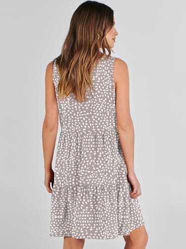 ANRABESS Womens Summer Casual Tank Dress Sleeveless V Neck T Shirt Sundress Flowy Tiered Swing Mini Beach Vacation Dresses Khaki Polka Dot X-Large - Image 6