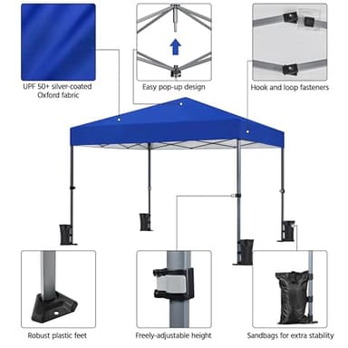 Yaheetech 10x10 1-Person Setup Pop Up Canopy Tent, Instant Portable Commercial Canopy Tent, Outdoor Gazebo with 1-Button Push, Wheeled Bag & 4 Sandbags for Home, Party & Outdoor Activities, Blue - Image 4