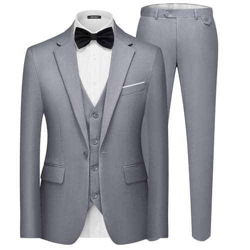 MAGE MALE Men's 3 Pieces Suit Elegant Solid One Button Slim Fit Single Breasted Party Blazer Vest Pants Set Light Grey - Image 1