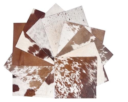 Natural Cowhide Leather Squares, Mixed Colors Hair-On Hide, 6 * 6 Inch, Pack of 10 - Image 1
