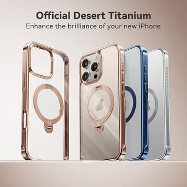 CASEKOO 360 Spin Magnetic Stand Desert Titanium for iPhone 16 Pro Case [Compatible with Magsafe][16FT Military Protection] Slim Polished for iPhone 16 Pro Case with Stand 6.3'', Rose Gold - Image 3