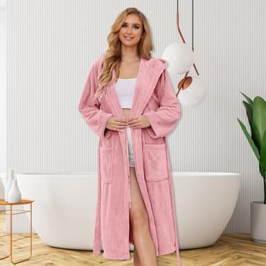 PJGGZ Hooded Bathrobes for Women, Soft Long Towel Robes for Women - Quick Dry yet Warm(Light Pink, S/M) - Image 2