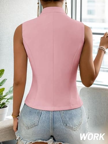 Mina Self Sleeveless Vest Tops For Women 2025 Summer Pink Lightweight Fashion Trendy Business Casual Cute Womens Suit Vests Women's Light Jackets Work Office Beach Vacation Clothes Outfits Pink XXL - Image 4