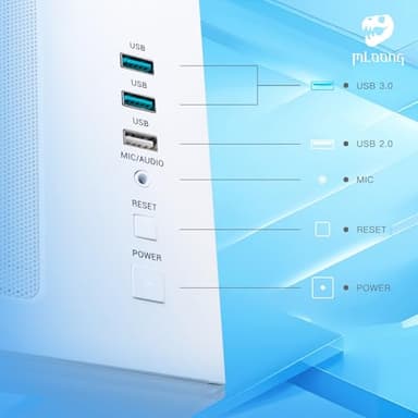 MLOONG Frozen Phantasm Gaming PC,AMD Ryzen 5 5500 4.2 GHz,GeForce RTX 4060 8GB Desktop Computer,1TB NVMe SSD,16GB DDR4 3200MHz, Air Cooled Prebuilt,600W PSU,Windows 11 Home & AI powered Gamer PC.White - Image 4