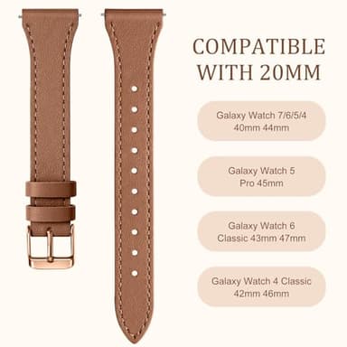 GEAK Slim Leather Band Compatible with Galaxy Watch 7 Band/6 5 4 FE 40mm 44mm/5 pro 45mm/Classic/Galaxy Active 2, 20mm Genuine Leather Strap with Quick Release Buckle for Samsung Watch Bands Women - Image 5