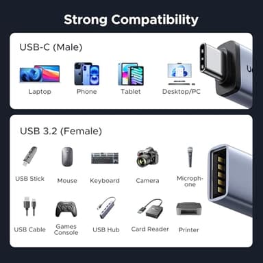 UGREEN USB C to USB Adapter 4 Pack, 10Gbps USBC Male to USB 3.2 Female Adapter, Type C USB C Adapter for MacBook Pro,iMac,iPhone 17 16 15 Pro Max,iPad Pro, Thunderbolt 4, Samsung,Space Gray - Image 5