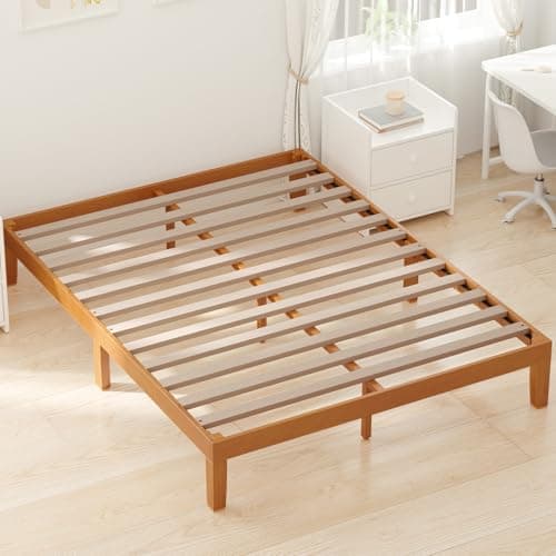 DUMOS Full Size Wood Bed Frame, 12in Wooden Platform Bed Frame Mattress Foundation with Support Slats, No Spring Needed, Storage Space Under Base, Easy Assembly, Pine - Image 1