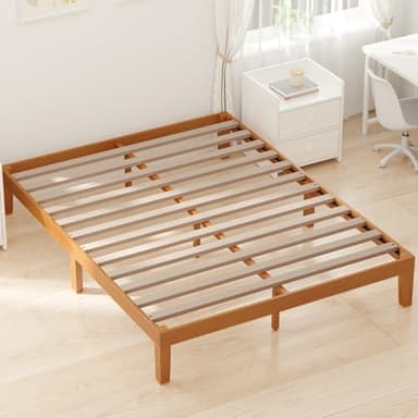 DUMOS Full Size Wood Bed Frame, 12in Wooden Platform Bed Frame Mattress Foundation with Support Slats, No Spring Needed, Storage Space Under Base, Easy Assembly, Pine - Image 1