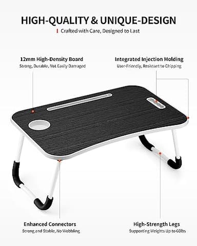 FISYOD Foldable Laptop Table, Portable Lap Desk Bed Table Tray, Laptop Stand with Cup Holder & Tablet Slot & Lifting Handle for Working Writing Drawing & Eating (Black) - Image 5