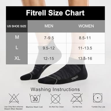 FITRELL 6 Pack Men's Ankle Running Socks Low Cut Cushioned Athletic Sports Socks, Shoe Size 9-12, Black+Gray - Image 2