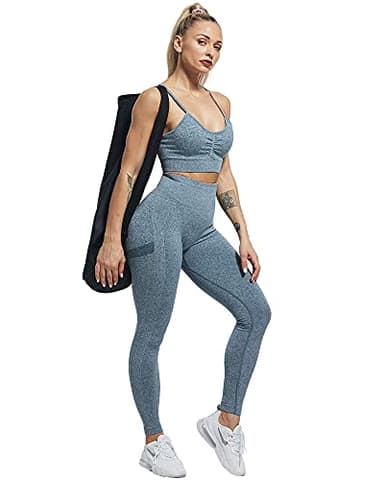 CHRLEISURE Workout Leggings Sets for Women, Gym Scrunch Butt Butt Lifting Seamless Leggings 3 Piece (Black, DGray, Blue, L)-1 - Image 3