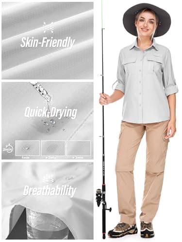 Toumett Women's UPF 50 Long Sleeve UV Sun Protection Safari Shirts Outdoor Quick Dry Fishing Hiking Travel Shirts(5071,Grey,S) - Image 5