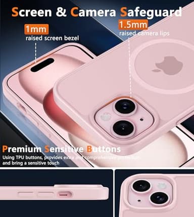 FNTCASE for iPhone 15 Case: for iPhone 14 & iPhone 13 Case | Magnetic Frosted Translucent Slim Shockproof Cell Phone Cover | Military Grade Protection Drop Proof Tough Protective Cases - LightPink - Image 5