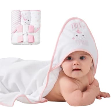 Viviland Baby Towels and Wash Cloths Set - Hooded Towels, Face Towels, Burp Cloths or Wipes - Absorbent Bath Towels - 6-Pack, Size 28 x 28 Inch (Pink Unicorn) - Image 2
