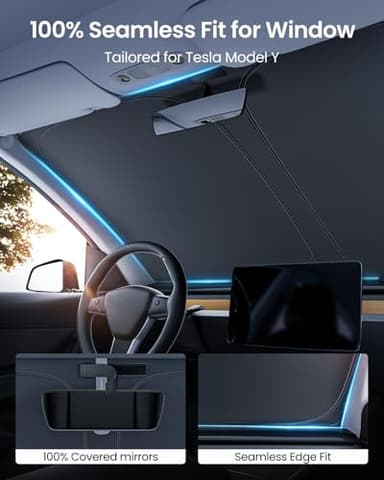 REEVAA 2025 Upgraded Tesla New Model Y (Juniper) Sunshade Windshield [Tailored Fit, 99% Sun Protection] Foldable Sun Shade Accessories with Storage Bag for Model Y 2016-2026, Silver Coating - Image 5