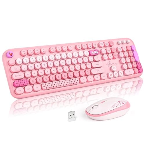 MOFII Wireless Keyboard and Mouse Combo, 2.4GHz Retro Typewriter Keyboard Full Size, Quiet Click Mouse for PC, Laptop, Desktop, Computer, Windows (Pale Pink) - Image 1