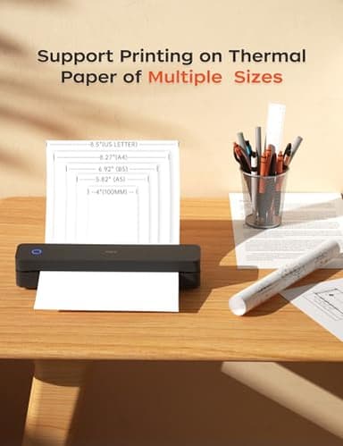 PRT Portable Printer Wireless for Travel, Inkless Bluetooth Small Mobile Thermal Printer, Support 8.5" X 11", A4, Compatible with iOS, Android, Laptop for Home Use, Office & Vehicles, 300 DPI, Black - Image 3