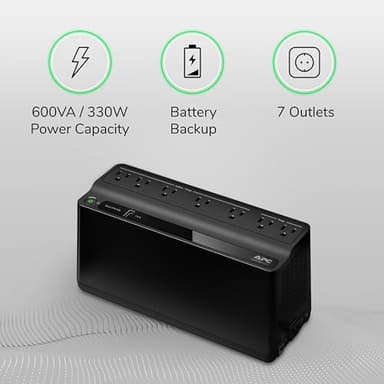 APC UPS Battery Backup and Surge Protector, 600VA/330 Watts Backup Battery Power Supply, BE600M1 Back-UPS with USB Charger Port - Image 5