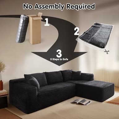 ovios 104" Cloud Sectional Couch with L-Shape Chaise,Modern Modular Sofa with Deep Seat, Upholstered Couches for Living Room Bedroom,No Assembly Required, Black (Plush Corduroy Fabric) - Image 4