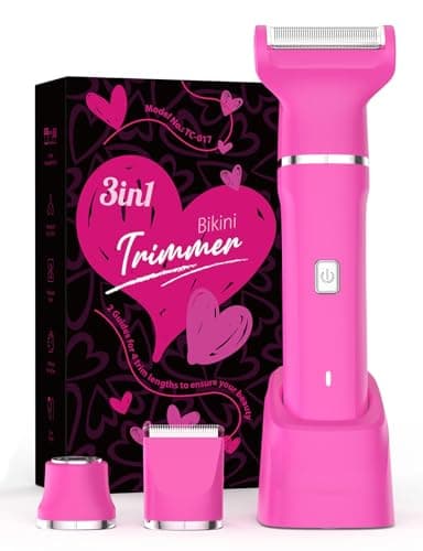Electric Razors for Women - IPX7 Waterproof Pubic Hair Remover for Shower & Travel, 3-in-1 Bikini Trimmer with Body/Round/Curved Heads, Hypoallergenic Foil & Ceramic Blades, Self-Care Gifts for Her - Image 1