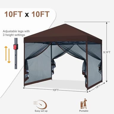 MASTERCANOPY Pop-Up Quick Outdoor Canopy with Netting Screen Walls (10x10, Coffee) - Image 2