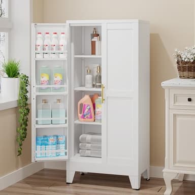 GAIOUS 51" Metal Kitchen Pantry Cabinet, Storage Cabinets with 2 Door and 3 Adjustable Shelves, White Freestanding Food Storage Cabinet, Steel Cupboard for Kitchen Dinning Room - Image 7