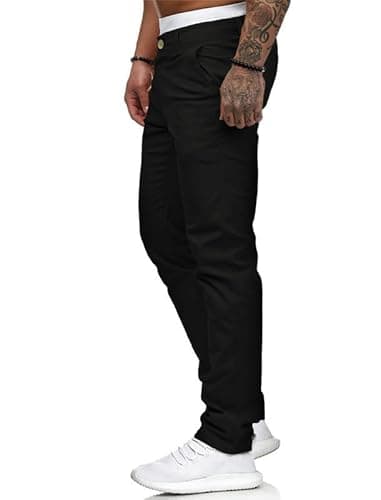 Mens Chinos Slim Fit Stretch Flat-Front Skinny Dress Pants (Black,32W*32L) - Image 4