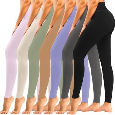 yeuG 7 Pack High Waisted Leggings for Women Tummy Control Workout Yoga Pants Full Length & Capri(12#Black,Grey,Lilac,Khaki,Pea Green,Beige,Light Pink,Small-Medium) - Image 1