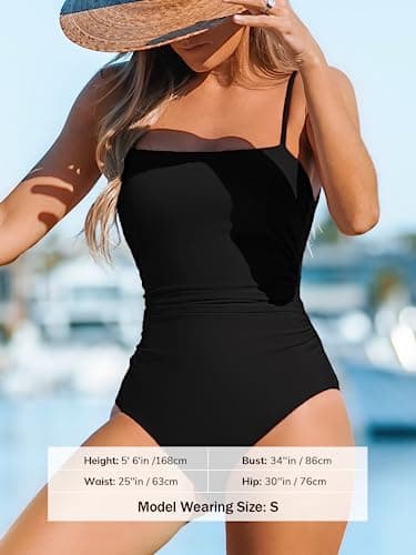 CUPSHE Women's One Piece Swimsuit Square Neck Cutout Back Tummy Control Adjustable Straps Striped Swimwear, L Black - Image 3