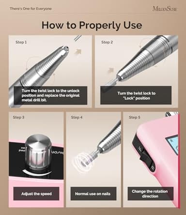 MelodySusie Professional Nail Drill, 30000 RPM Rechargeable Electric E File, SC320H Acrylic Gel Grinder Tools,Portable Nail Drill with 6 Bits Efile for Gel Nails Removing Manicure Pedicure Salon - Image 3