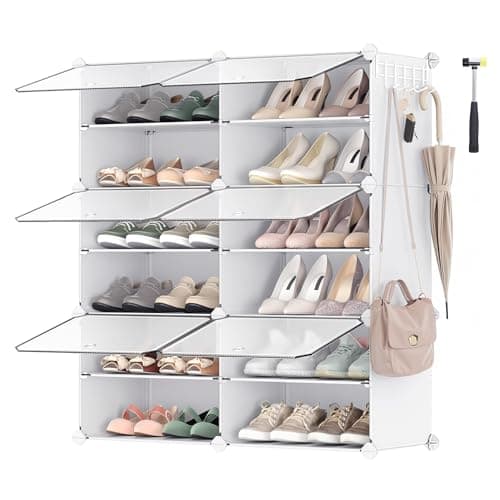 SONGMICS Shoe Rack Organizer, 6-Tier Shoe Storage Cabinet for Closet and Entryway, Holds 24 Pairs of Shoes, Adjustable, White ULPC033W01 - Image 1