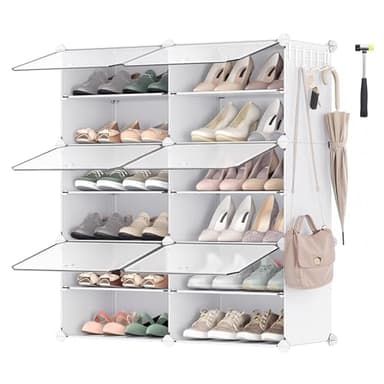 SONGMICS Shoe Rack Organizer, 6-Tier Shoe Storage Cabinet for Closet and Entryway, Holds 24 Pairs of Shoes, Adjustable, White ULPC033W01 - Image 1