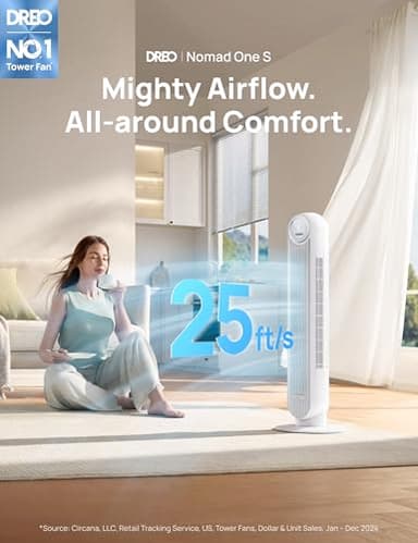 Dreo Tower Fan for Bedroom, 25ft/s Smart Standing Fans, 90° Oscillating Floor Fan with 4 Modes, 4 Speeds, 8H Timer, 28dB, Bladeless, Remote, 28 dB, Works with WiFi Voice Control - Image 2
