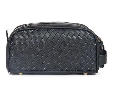 10" Premium Leather Toiletry Travel Pouch With Waterproof Lining | King-Size Handcrafted Vintage Dopp - Kit, Gift for Father's Day By Aaron Leather Goods (Black) - Image 2