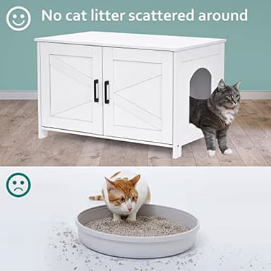 Homhedy Cat Litter Box Enclosure, Wooden Cat Washroom Furniture with Barn Door, Pet House, Fit Most of Litter Box, White - Image 4