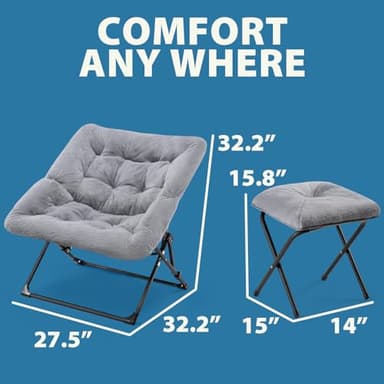 OAKHAM Comfy Chair for Adults, Soft Faux Fur Folding Lounge for Bedroom Living Room Dorm Rooms Flexible Reading Chair for Teens Kids, X-Large Foldable (Ottoman-Grey) - Image 2
