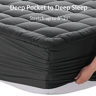 EASELAND Full Size Mattress Pad Pillow Top Cover Quilted Fitted Protector Cotton Top 8-21" Deep Pocket Cooling Mattress Topper (54x75 Inches, Dark Grey) - Image 6