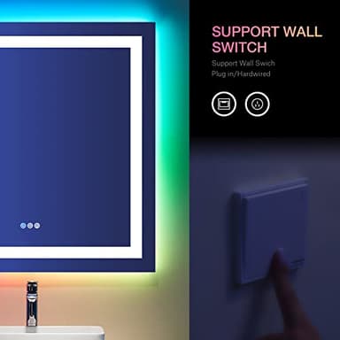 LOAAO 36"X36" LED Bathroom Mirror with Lights, Anti-Fog, Dimmable, RGB Backlit + Front Lighted, Bathroom Vanity Mirror for Wall, Memory Function - Image 5