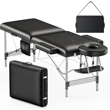 Brelley Massage Table Portable, 2-Fold Lash Bed with Side Pocket, Adjustable Height, Sturdy Aluminum Frame, Esthetician Spa Facial Bed, Tattoo Bed with Face Cradle & Carrying Bag, Black - Image 1