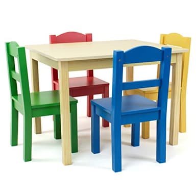 Humble Crew Kids Wooden Table and 4 Chairs Set, Natural/Primary - Kids Table and Chair Set for Toddlers and Children for Arts, Crafts, and Snack Time - Sturdy, Durable Toddler Activity Table - Image 1